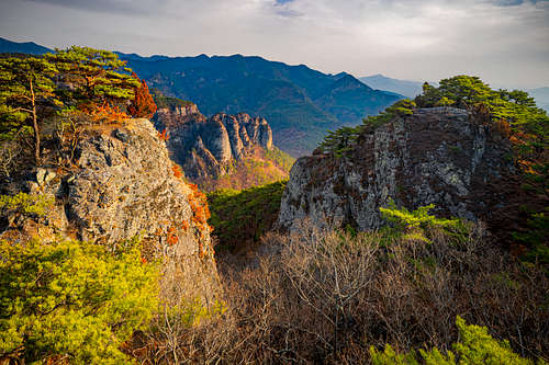 Rocky Cliff Formations in the sunset at Korea's Juwangsan National Park-4