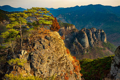 Rocky Cliff Formations in the sunset at Korea's Juwangsan National Park-6