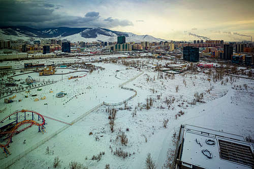 Sunrise and fresh snow in Ulaanbaatar Mongolia