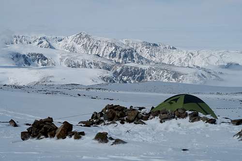 Tent anchored in position at base of Tempest