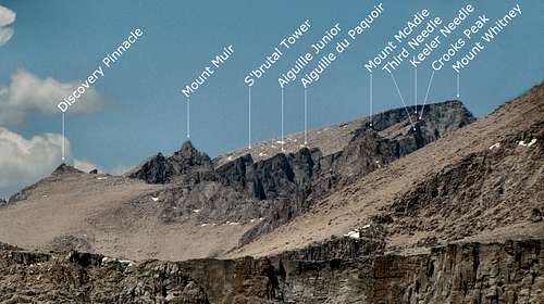 Labeled View of Mount Whitney from Trail Peak