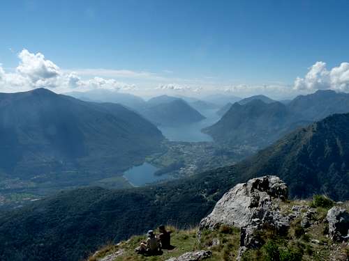 Lake Lugano and Lago di Piano from Monte Grona