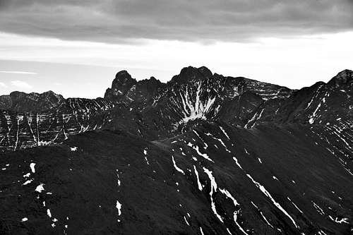 Crestone group from summit of Little Horn Peak.