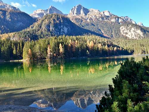 Brenta Dolomites mirroring on Lago di Tovel