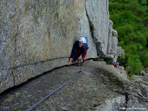 Granite climbing on Rocca Sbarua, route Gervasutti