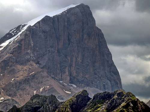 Western view of the mighty South Wall of Marmolada from 