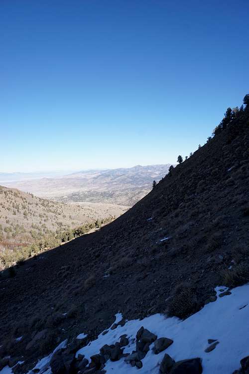 Ascending a steep northern section of Nevada's Mt. Jefferson; late Nov. 2020