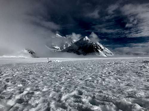 View from the Kahiltna Glacier toward Mount Frances and Hunter