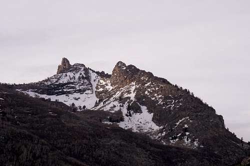 Rocky ridgeline leading to Ruby Spire from Lamoille Canyon's right fork