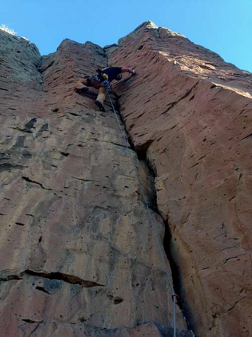 Dow leading Jam Your Blues Away, 5.10a