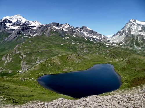 Grand Combin and Mont Gelé in the background of Lac Cornet