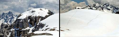 Two views of Marmarole group from Auronzo Refuge at 3 Cime approximately towards S-S-E