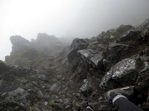 Heavy Andean Mist on wet rocky scramble from ~13,800 to 14,600 feet (1)