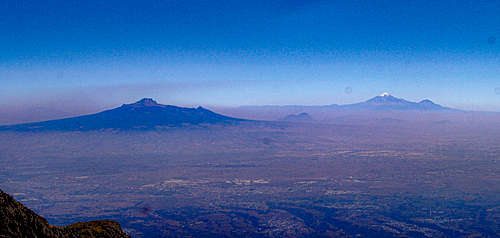 Malinche (left) and Citlaltépetl (right, snowy) seen from Izta's bullseye.
