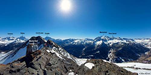 Dolomites annotated pano from Monte Sief
