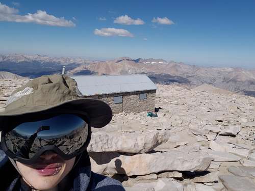 Selfie with summit hut in the background