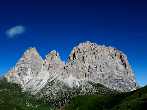 Sassolungo group seen from Passo Sella