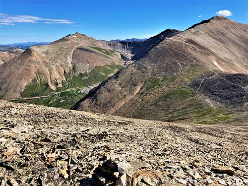 Descending Mount Sheridan with a view towards Dyer Mountain, Gemini Peak, and Mount Sherman