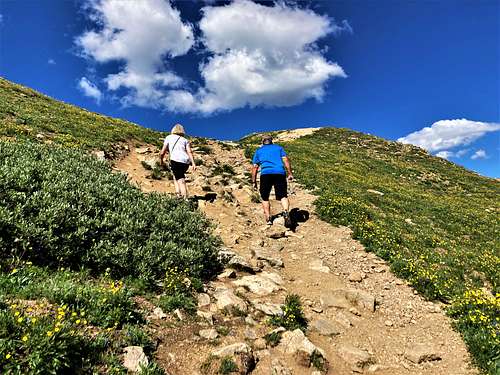 Starting up the steep trail on the west side of Loveland Pass