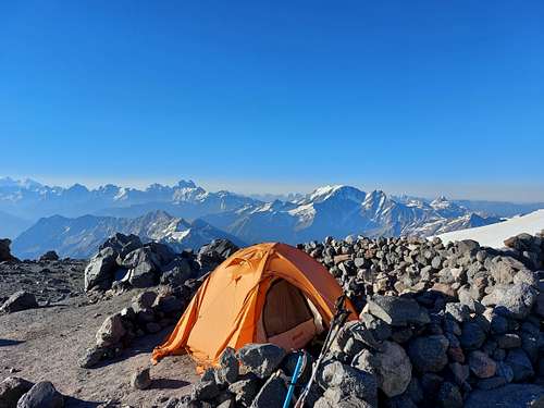 View at Main Caucasus Ridge from lava flow camp, 4300 m