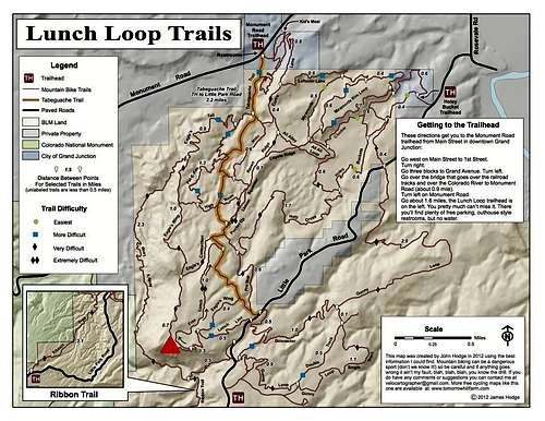 Lunch Loops Map.  The Red Triangle is the summit of Peak 5700