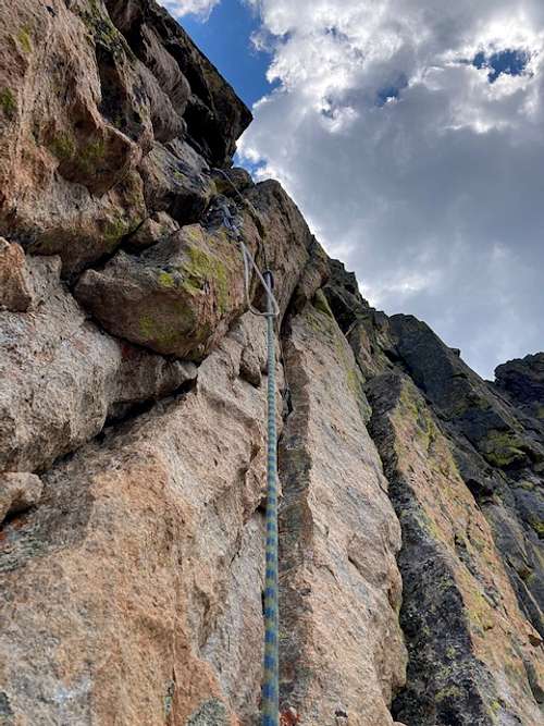 Crux of the new 3rd-4th pitch 240' ramps