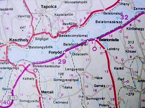 Road map of the NW Balaton...