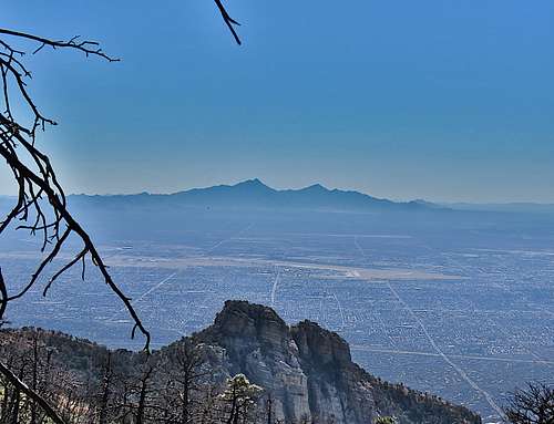 Zoomed view of Mt. Wrightson,  city of Tucson and Gorp Peak