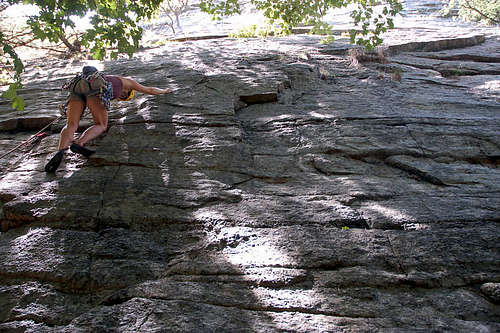 A climber starts up the hard portion of 'Snooky's Return', photo O'Connor