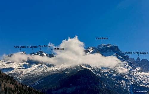 Brenta Dolomites labelled winter panorama
