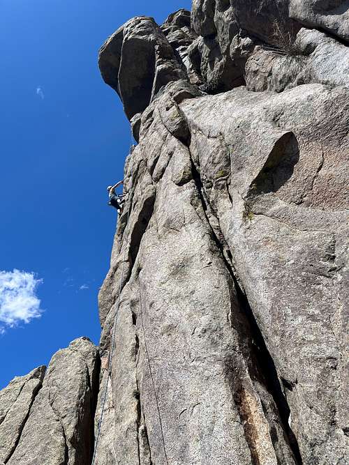 Beth on Eye of the Liger climb at Wildcat One in Unaweep Canyon