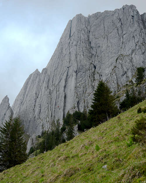 Two climbers on an Alpstein wall just east of Filder