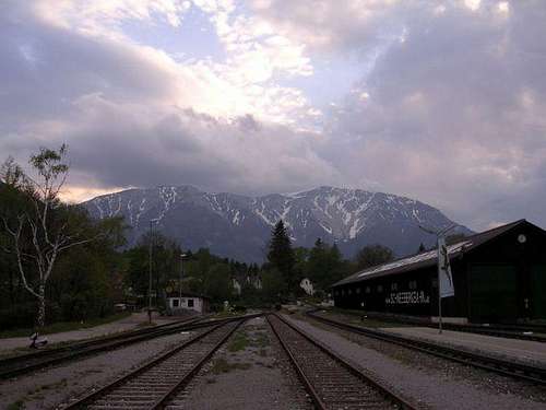 Schneeberg in the sunset,...