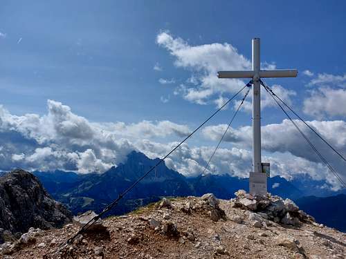 Monte Cernera summit cross and Civetta on background