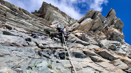 Climbing down the Hornligrat