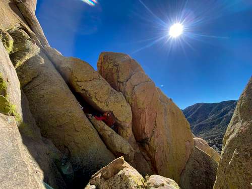 The SW hole to scramble through to get from the west face to the south face