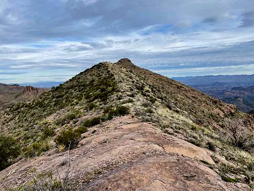 View to the summit from the saddle between Peak 4869 and Superstition Peak