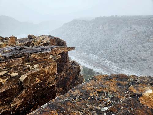 The Rim of Apishapa Canyon during a snowstorm
