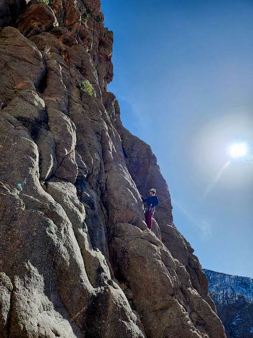 Kessler climbing Caveman Tools; The Washout-Mother's Buttress-Unaweep Canyon
