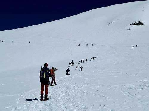 Climbers going up the Breithorn Normal Route