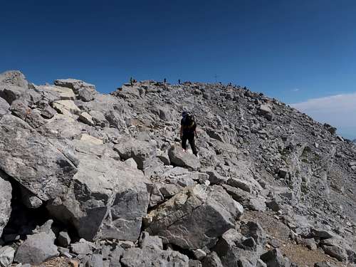 Approaching Maja Jezercë's summit from NW