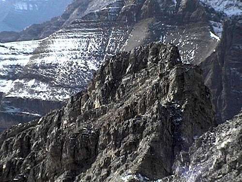 The short crux ridge on Mt...