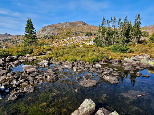 Peak 11112 ft from the outlet of Mistymoon Lake