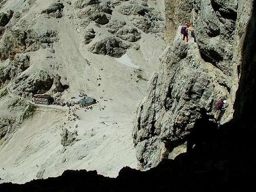 On narrow ledges just above...