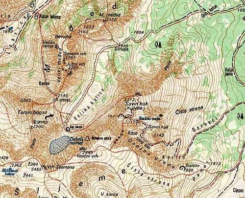 Map of Medjed (2287 m) and...