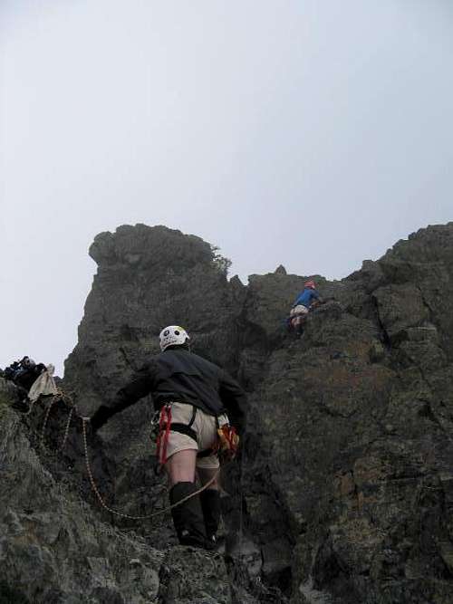 Short pitch up the spire