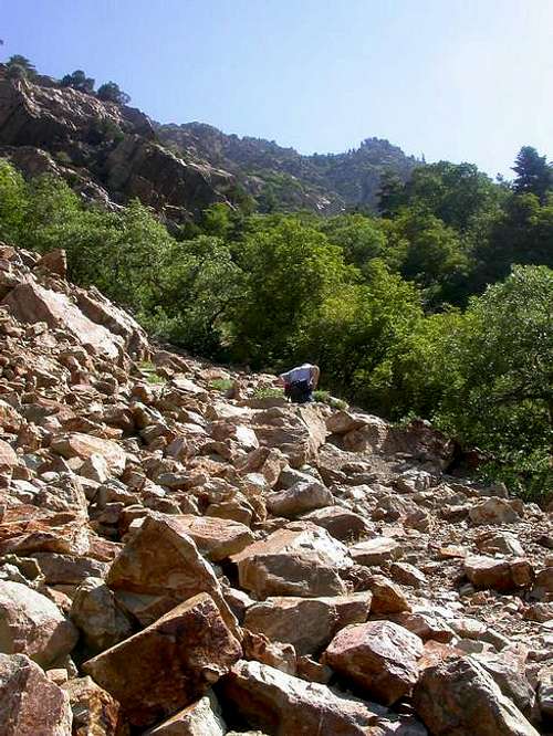 Crossing the rock slide at...
