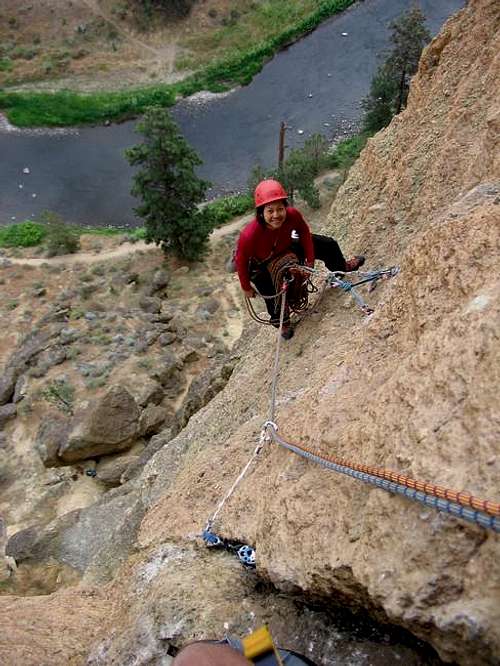 Shirley belaying me on pitch...
