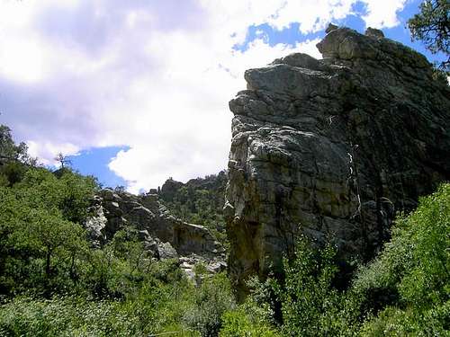 A large outcropping above the...