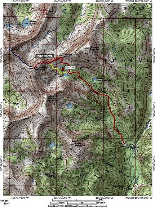 Topographic map of routes on...